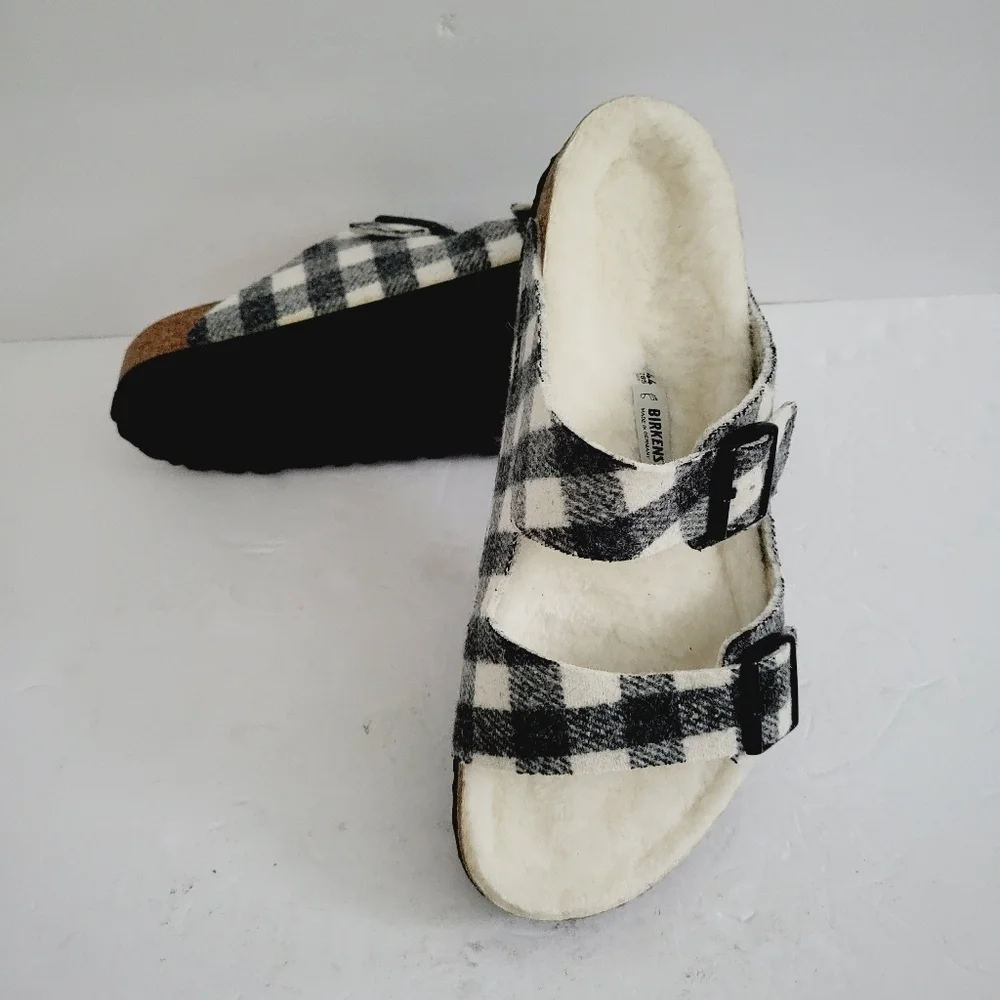 New Birkenstock Men's Arizona Rivet Shearling Sandal Plaid Wool ,Size 11 - 11,5